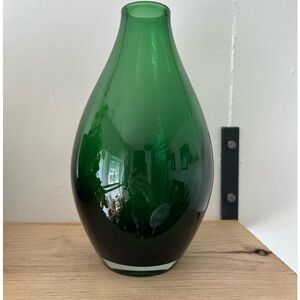 Crate and Barrel green blown glass vase